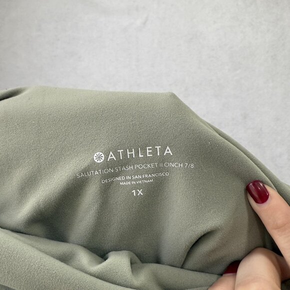 Athleta Pants Womens 1X Green Salutation Stash Pocket II Cinch 7/8 Leggings - Picture 2 of 13